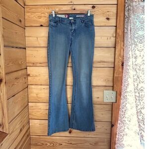 Guess Jeans Vintage Low Rise Pinstripe Flare Leg Stretch Denim Blue Y2K Pants 29